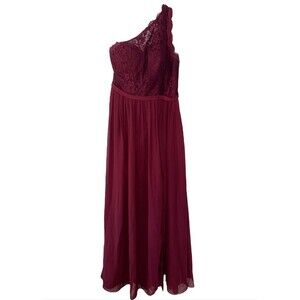 AZAZIE DEMI Bridesmaid Dress 10 Cabernet A-Line One Shoulder Chiffon Formal A10